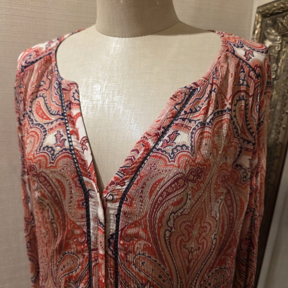 Lucky Brand Sheer Paisley Blouse In Pinks/Reds.  Sz SM.  EUC.